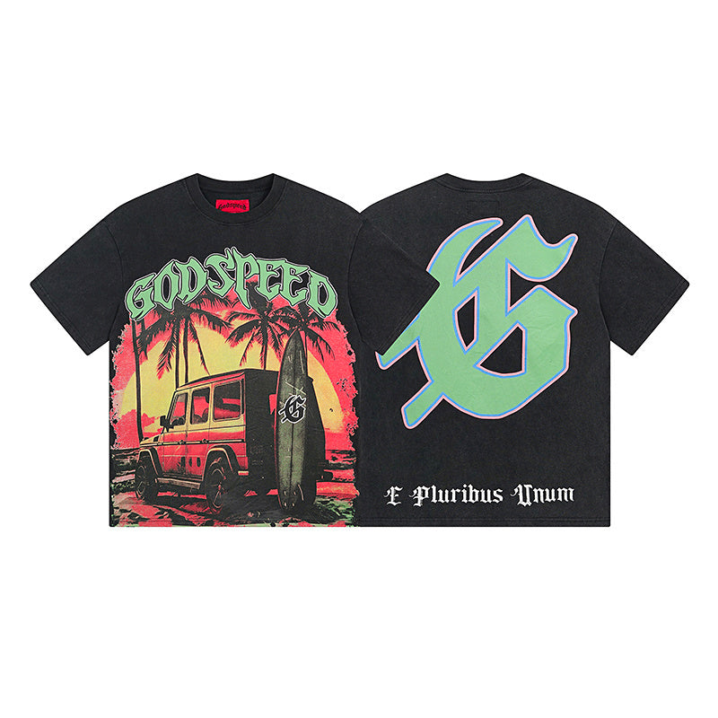 Black Street Vintage Washed T-Shirt (Crafted Print) 1108