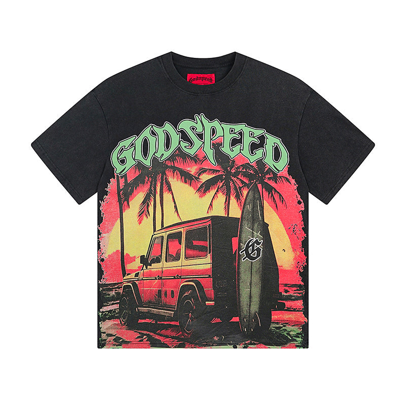 Black Street Vintage Washed T-Shirt (Crafted Print) 1108
