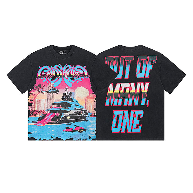 Black Street Vintage Washed T-Shirt (Crafted Print) 1109
