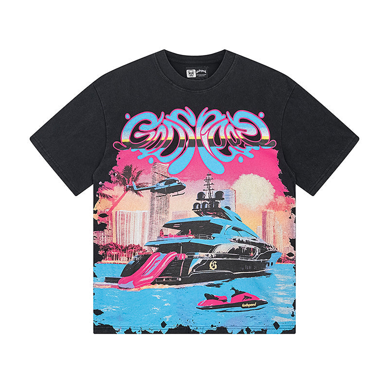 Black Street Vintage Washed T-Shirt (Crafted Print) 1109