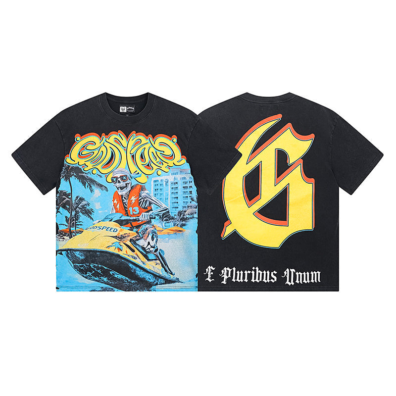 Black Street Vintage Washed T-Shirt (Crafted Print) 1111