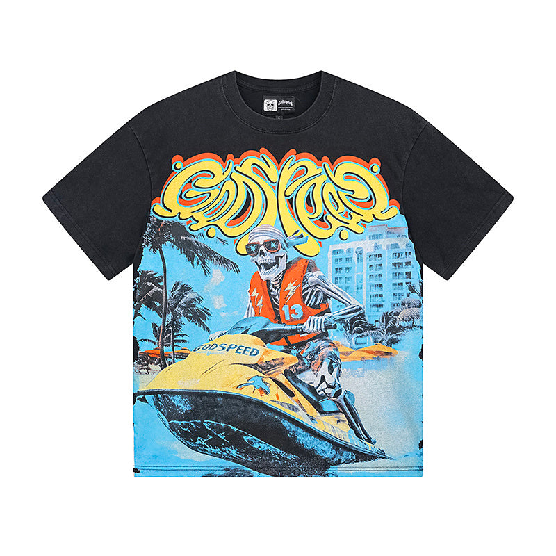 Black Street Vintage Washed T-Shirt (Crafted Print) 1111
