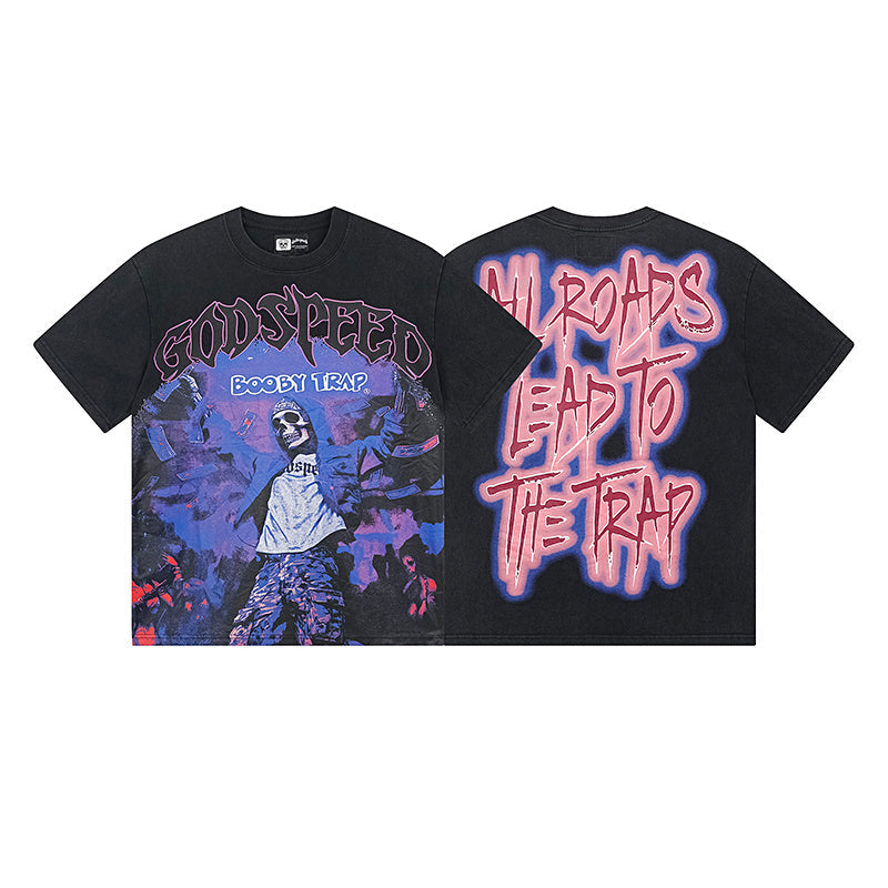 Black Street Vintage Washed T-Shirt (Crafted Print) 1115