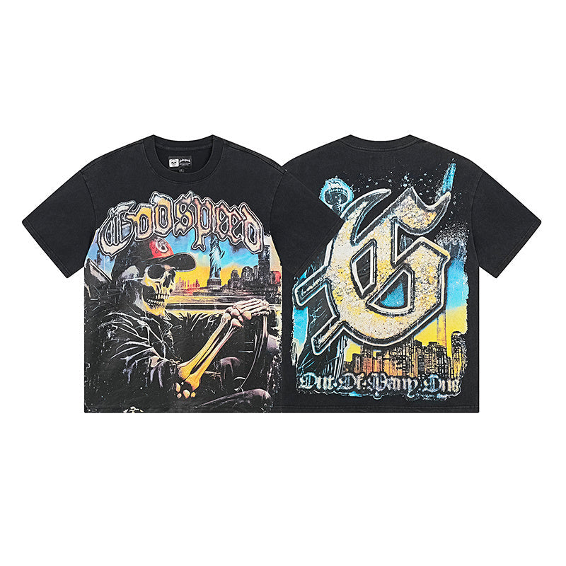 Black Street Vintage Washed T-Shirt (Crafted Print) 1120