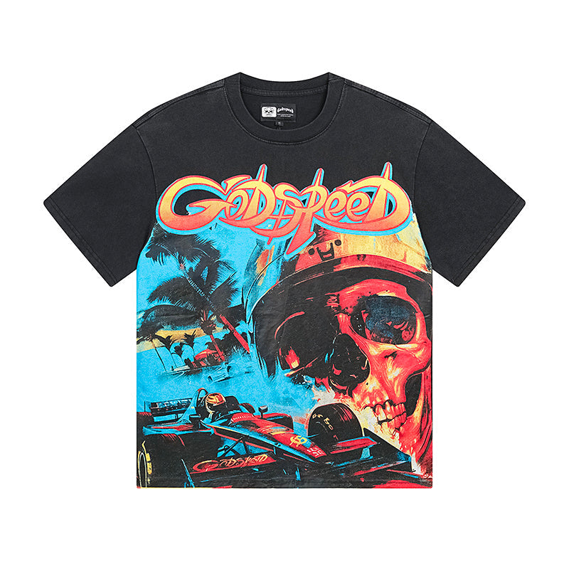 Black Street Vintage Washed T-Shirt (Crafted Print) 1121