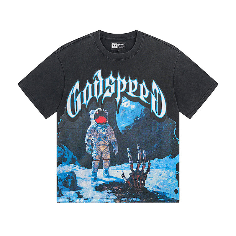 Black & Blue Street Vintage Washed T-Shirt (Crafted Print) 1123