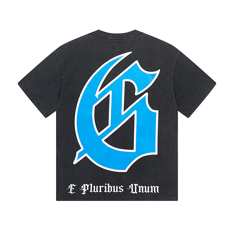 Black & Blue Street Vintage Washed T-Shirt (Crafted Print) 1123