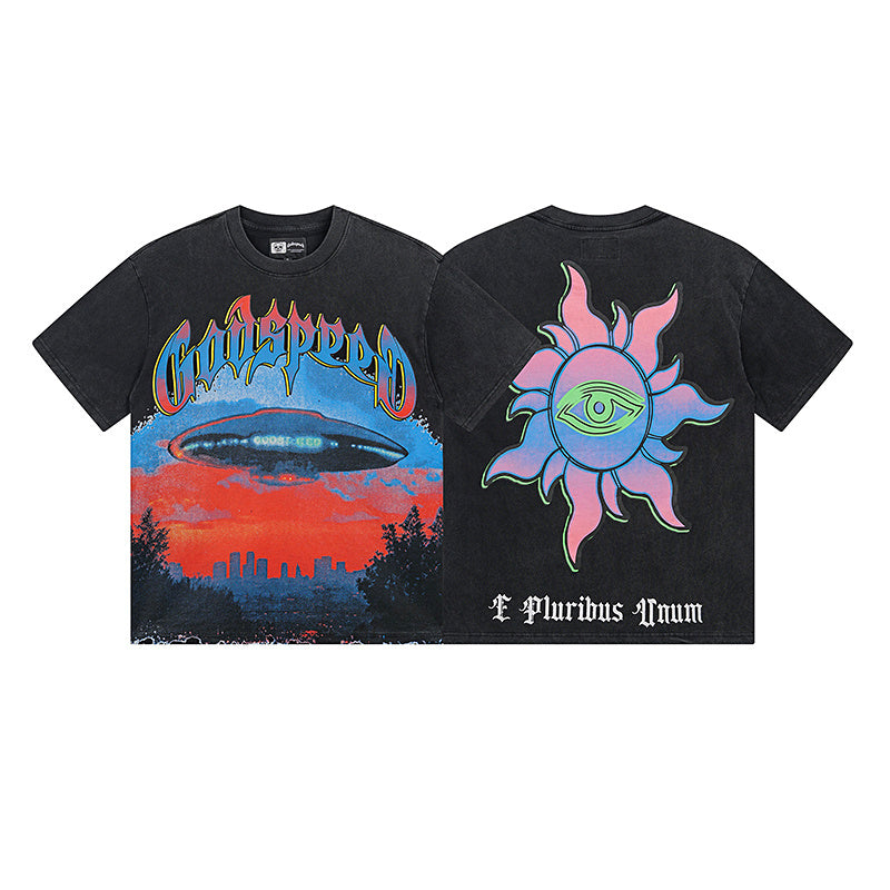 Black & Blue Street Vintage Washed T-Shirt (Crafted Print) 1125