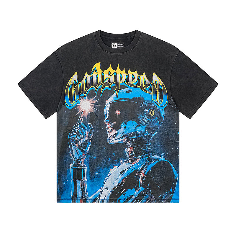 God Speed Black Street Vintage Washed T-Shirt (Crafted Print) 1126