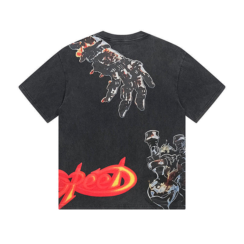 Black Street Vintage Washed T-Shirt (Crafted Print) 1132