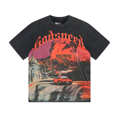 Black Street Vintage Washed T-Shirt (Crafted Print) 1163