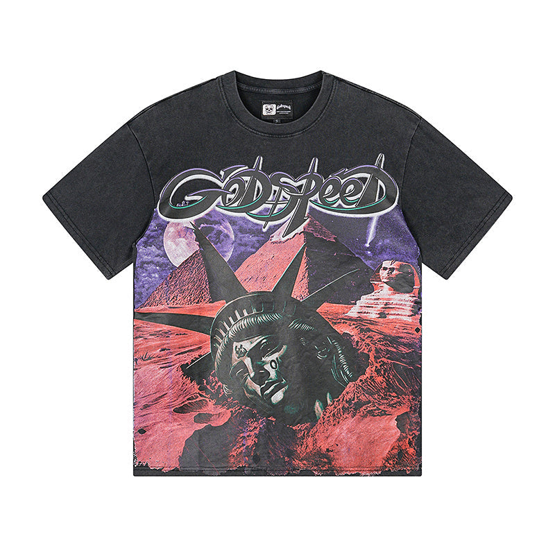 Men’s Black Street Vintage Washed T-Shirt (Crafted Print) 1168