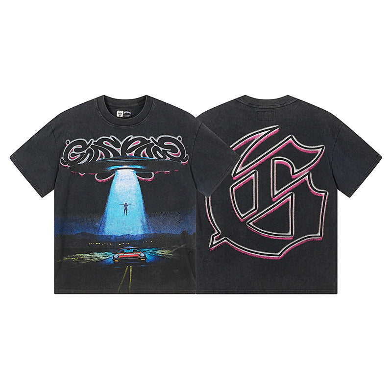 Black Street Vintage Washed T-Shirt (Crafted Print) 1172