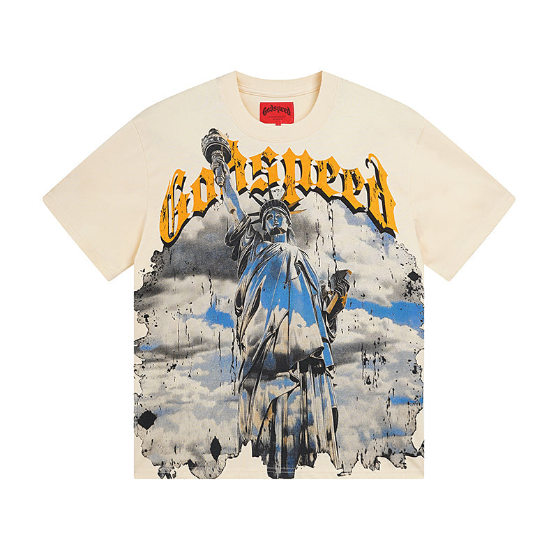 White & Beige  Street Vintage Washed T-Shirt (Crafted Print) 3015