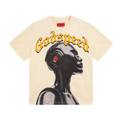 White & Beige Street Vintage Washed T-Shirt (Crafted Print) 3021