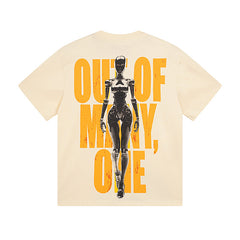 White & Beige Street Vintage Washed T-Shirt (Crafted Print) 3021