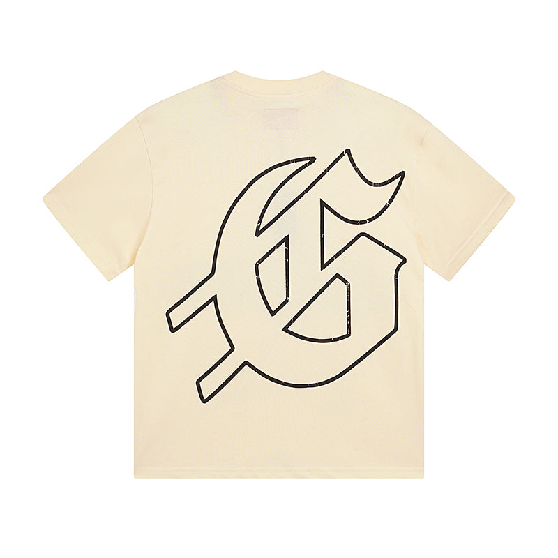 White & Beige Street Vintage Washed T-Shirt (Crafted Print) 3025