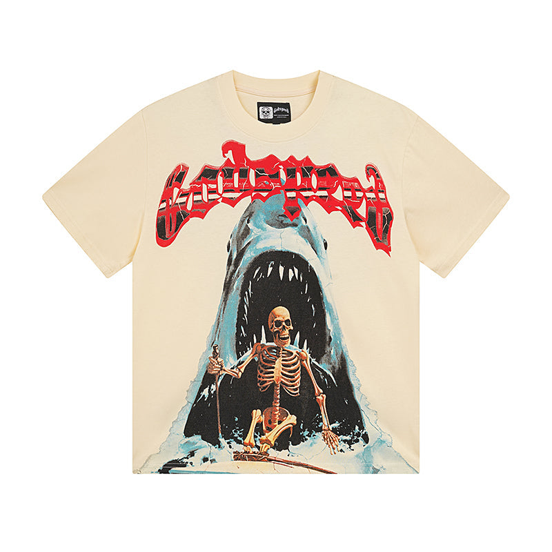 White & Beige Street Vintage Washed T-Shirt (Crafted Print) 3035
