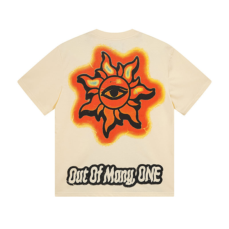 White & Beige Street Vintage Washed T-Shirt (Crafted Print) 3035