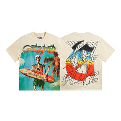 Beige & White Street Vintage Washed T-Shirt (Crafted Print) 3117