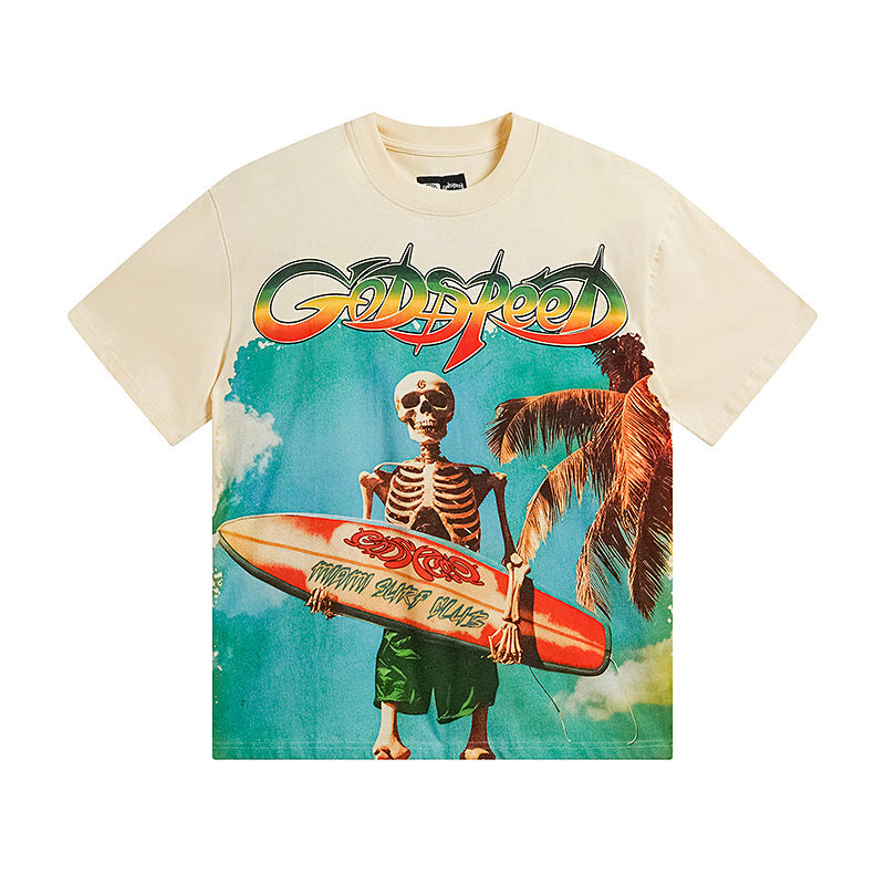 Beige & White Street Vintage Washed T-Shirt (Crafted Print) 3117