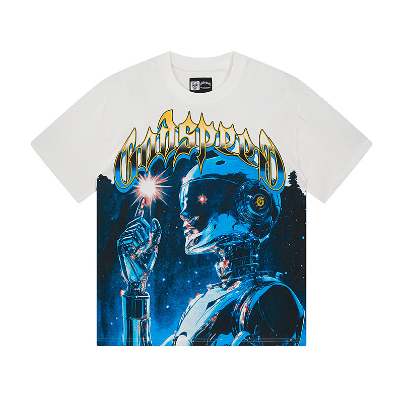 White & Beige Street Vintage Washed T-Shirt (Crafted Print) 3126