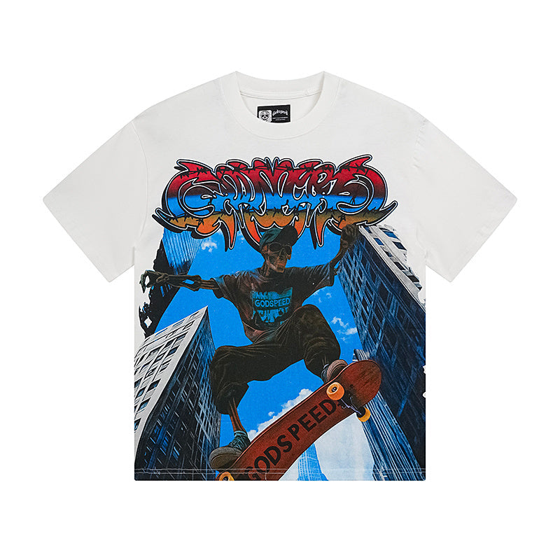 White Street Vintage Washed T-Shirt (Crafted Print) 3128