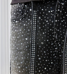 Birth of Royal Child 3D Printing Washed 20K Swarovski Diamond Boro Denim Pants Black
