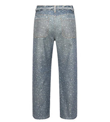 Birth of Royal Child 3D Printing Washed 20K Swarovski Diamond Boro Denim Pants Blue